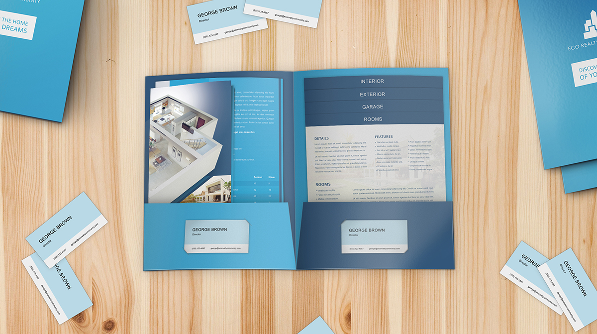 presentation folders with 2 business card slots